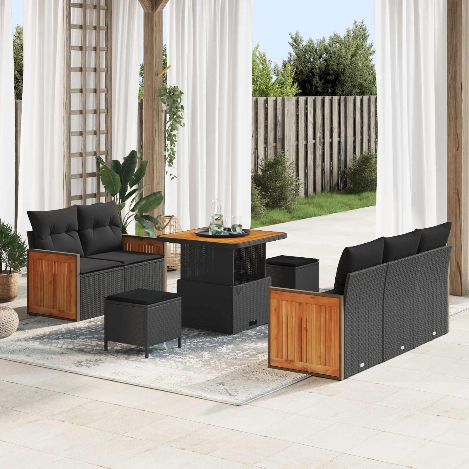 vidaXL Gartensofa-set 8 Stk. 8-Sitzanzahl Schwarz