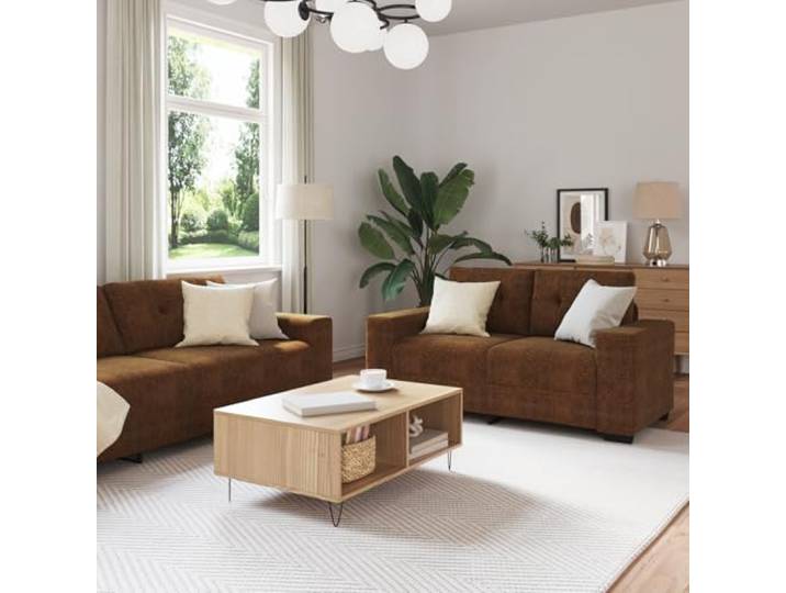 HEFZGDB Moderne 3-TLG. Sofagarnitur Braun Kunstleder mit Kissen – Großes Sofa und Zwei Armlehnsessel für Wohnzimmer, gemütliche Sitzgruppe mit abnehmbaren Polstern