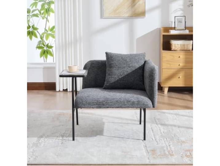 LOBO OFFICE Freizeitsessel Stoffbezug mit integriertem Beistelltisch Gemütlicher Sitz mit dick gepolsterter atmungsaktiver Stoffauflage, passendem Kissen und geschwungener Rückenlehne für ergono