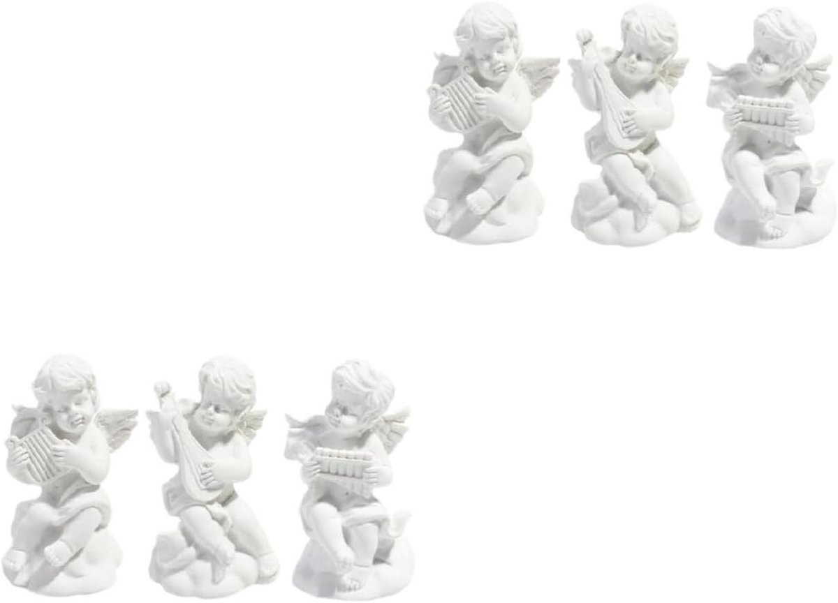 Set van 6 handgegoten witte engel ornamenten voor decoratie van uw interieur