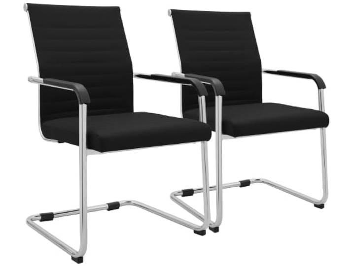 CLP Freischwinger Stühle 2er Set mit Armlehnen Hakon, Moderne Esszimmerstühle gepolstert in Lederoptik, Metallgestelle verchromt Farbe schwarz