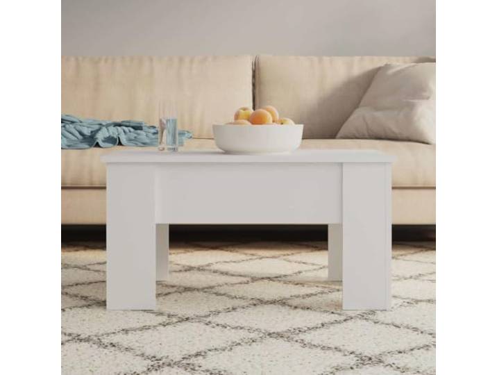 Couchtisch Weiß 79x49x41 cm Holzwerkstoff mit Höhenverstellbarer Platte Verstellbare Tischplatte, verstecktes Fach, feuchtigkeitsbeständig, stabil, vielseitig nutzbar