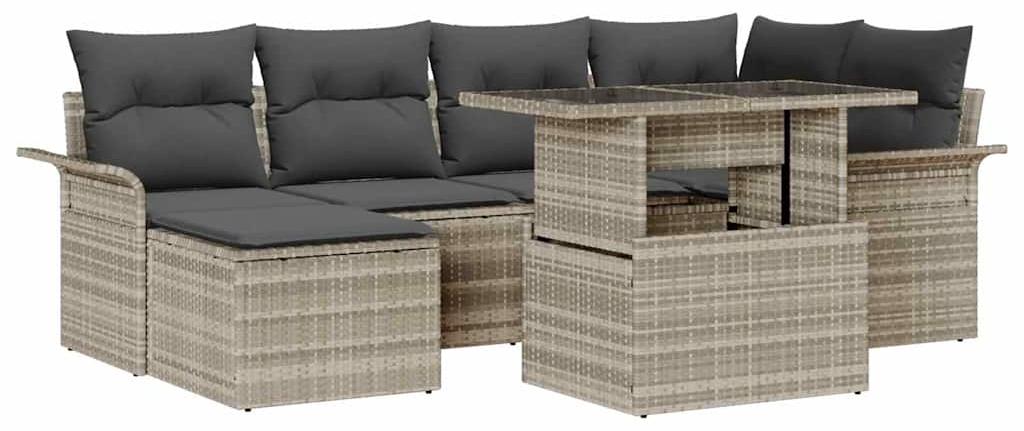 Tuinset - Modulares Lounge-Set aus handgewebtem Polyratan mit Kissen - Hellgrau