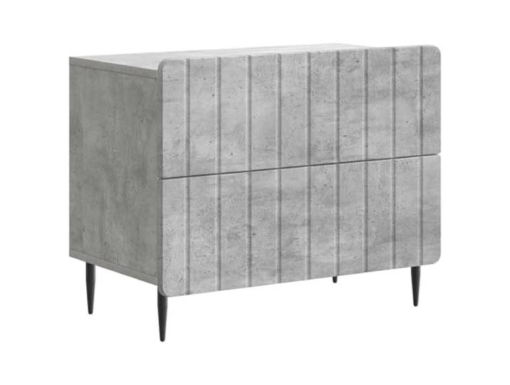 KUPTYERFG Nachttisch Betongrau 62 x 34,5 x 49,5 cm Holzwerkstoff Stilvoller Beistelltisch fürs Schlafzimmer mit 2 Schubladen, gestreifter Front und robusten Eisenbeinen in Betongrau.