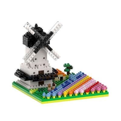 BRIXIES 200144 - Windmühle mit Tulpen, 3D Konstruktionsbausatz aus Ministeinen, 490 Teile