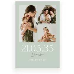 Dankeskarte Baby: Ein Herz und eine Seele mit Fotos in Mint