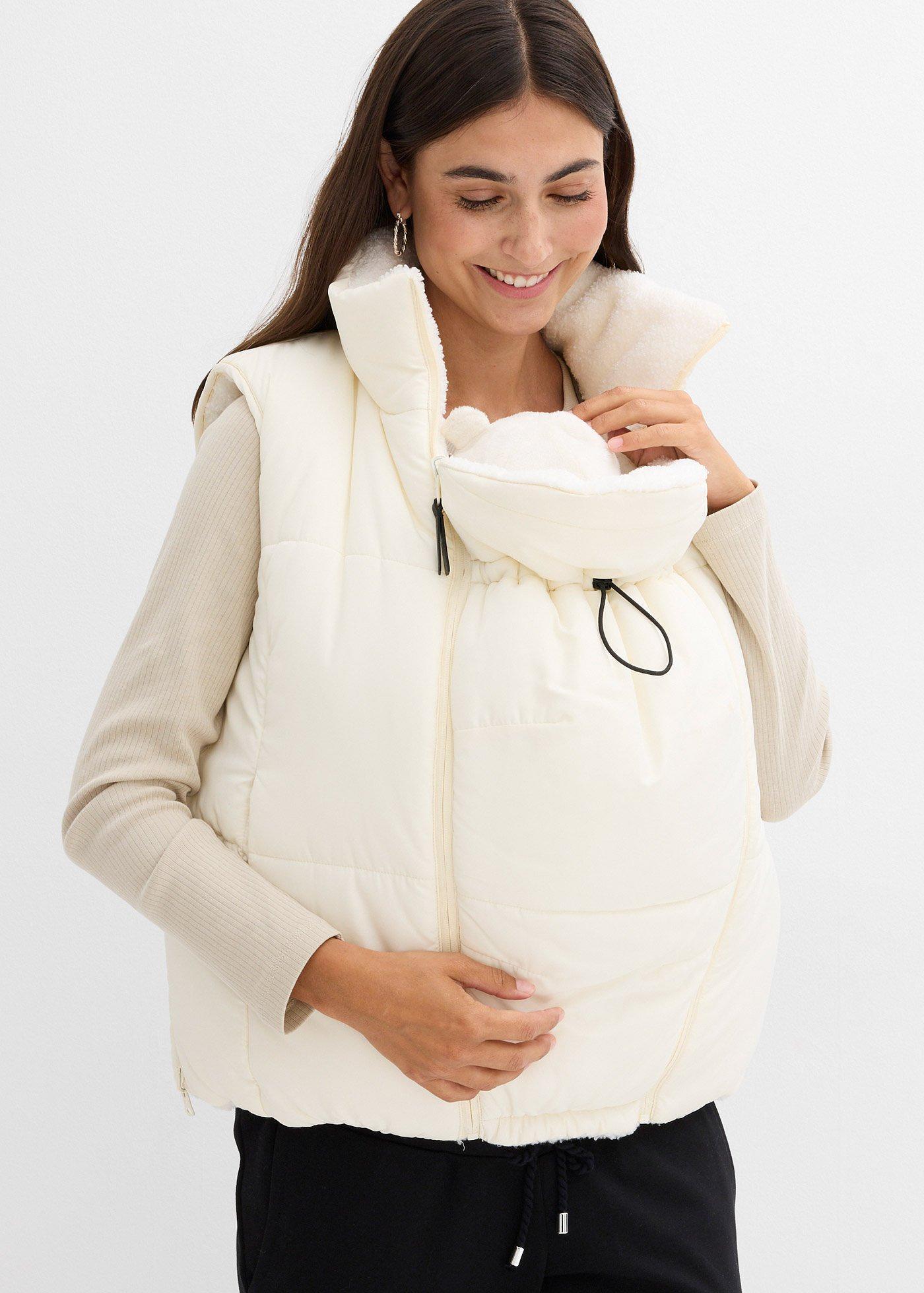 bonprix 4-in-1 Umstands- und Trageweste zum Wenden, beige, Gr.48, 4-in-1 Teddyfleece- und Steppjacke für Schwangerschaft und danach