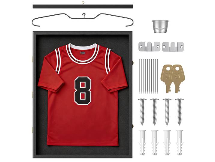 Cadre pour maillot de football 70x90cm, kit de présentation DIY pour maillot de sport avec serrure antivol, en bois de pin et acrylique