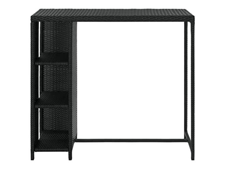 KGHERMDF Bartisch mit Regal Schwarz 120x60x110 cm PE-Rattan, Stahlrahmen, 3 Regale, langlebig, stabil, für Bar, Pub, Restaurant