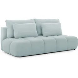 SCHLAFSOFA Belluno aus hochwertigem Blaugrau Plüschstoff mit Bettkasten und tiefen Steppungen in Bubble-Optik