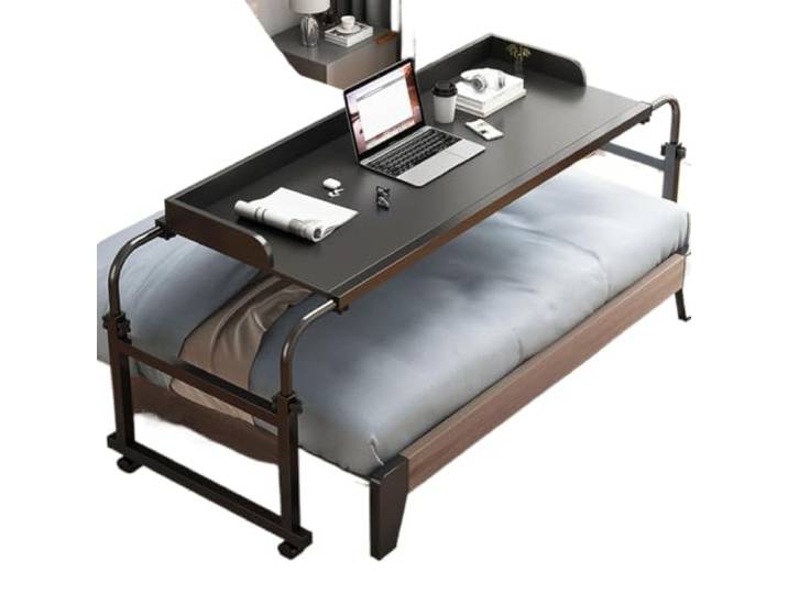 ENSDIEPLS Überbetttisch aus Stahl und MDF Mehrfarbig: Rollbarer Betttisch mit verstellbarer Höhe for Krankenhaus und Zuhause(Black)