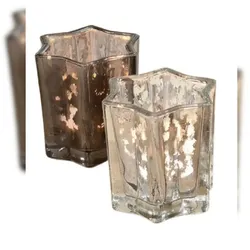 Windlicht Teelicht Glas lackiert grau hell Stern H ca. 8 cm 2er Set
