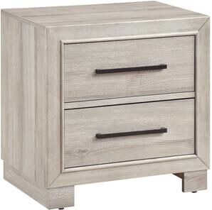 Benjara Ely Nightstand, 2 Drawers with Antique Brass Long Handles, Gray