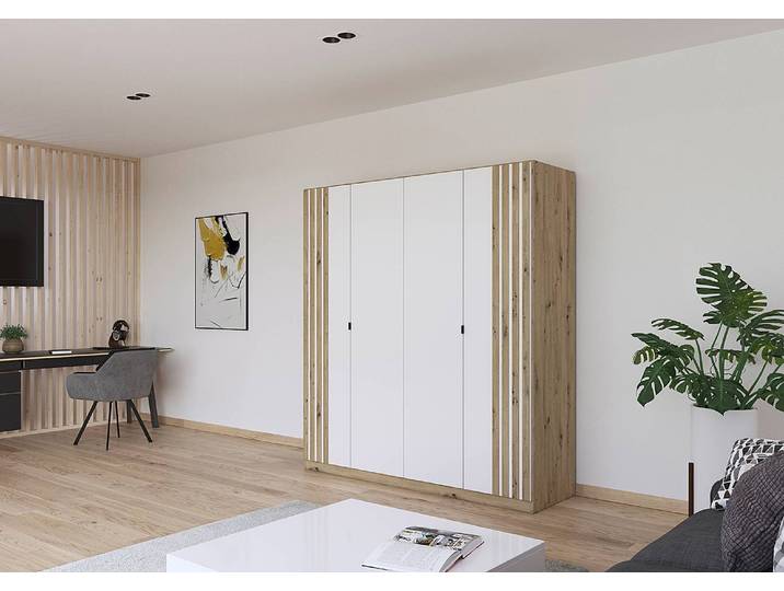 Drehtürenschrank Genua Typ B 181cm Braun/Alpinweiß