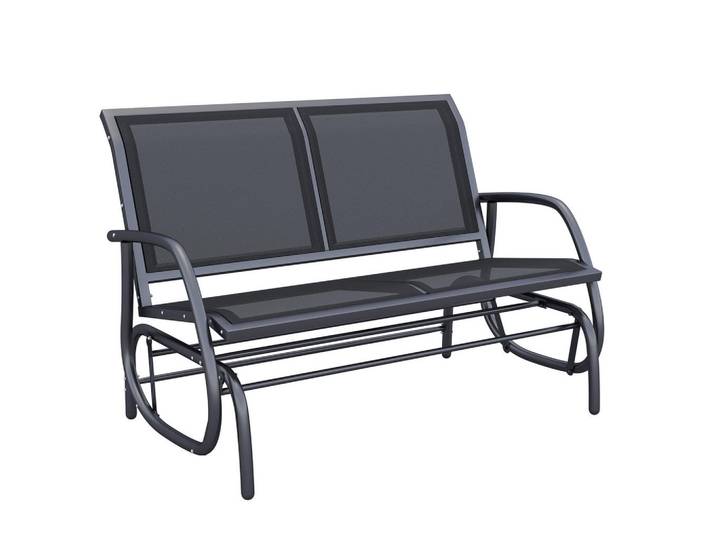 Modfu Gartenbank aus Metall 120x70x85 cm Schwarz mit Schaukelfunktion und atmungsaktiver Sitzfläche, 120x88x70 cm, Gartenmöbel, Gartenbänke