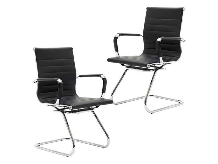 WAHSON Chaise de Bureau Lot de 2 Chaise de Réception Ergonomique Fauteuil de Bureau avec Accoudoir pour Réunion Cuir PU Noir