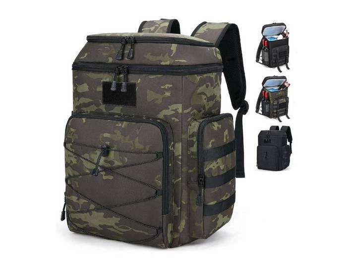LuxusKollektion Kühltasche Kühlrucksack isoliert auslaufsicher erweiterbar 30L XL B-schwarz Camo