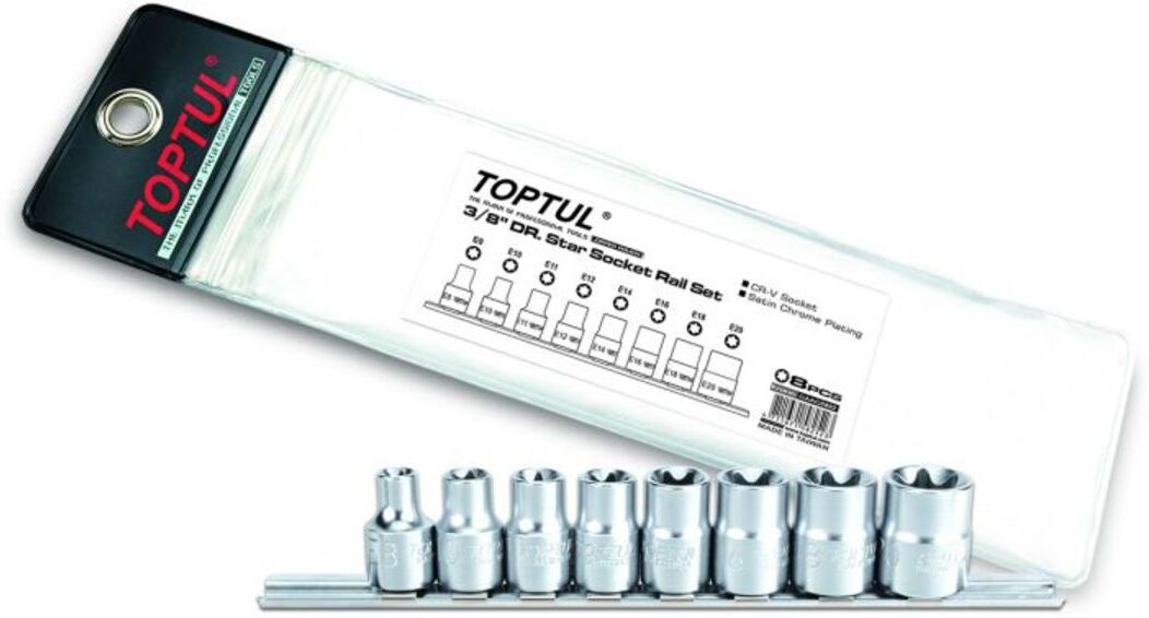 TORX-Stecknusssatz TOPTUL 3/8 zoll 8 Stück E8, E10, E11, E12, E14, E16, E18, E20