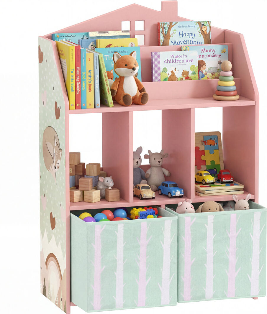 Isabelle & Max AIYAPLAY Kids Bookshelf with Storage, Toy Storage Unit for Playroom, Pink Pink 91.5cm H X 62.5cm W X 30cm D