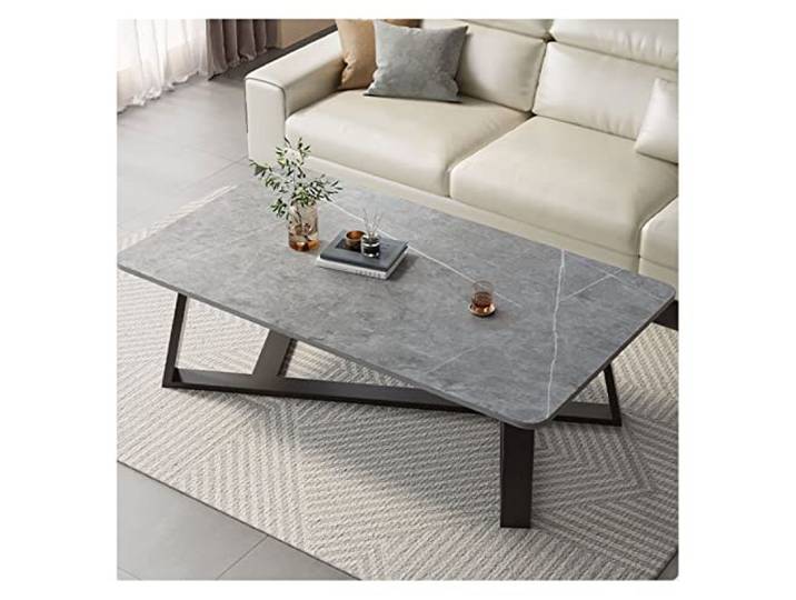 ksjdieunf Couchtisch Couchtisch mit Felsplatte und Metallrahmen, moderner rechteckiger for Wohnzimmer, Gästezimmer, Empfangszimmer Tische for Wohnzimmer(C)