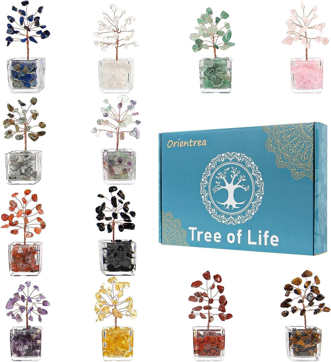 SnelShoppen Set van 12 Handgemaakte Chakra Kristallen Bomen voor Feng Shui en Positieve Energie