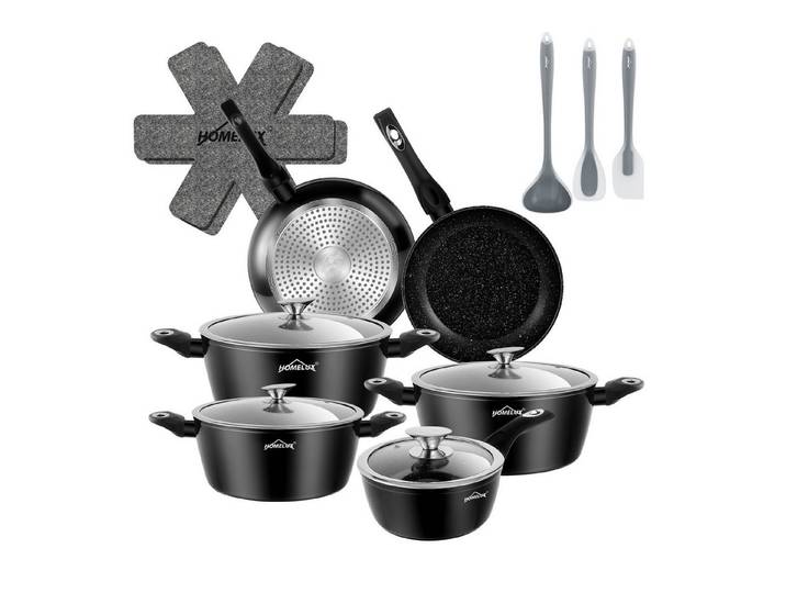 HOMELUX Topf-Set 15 tlg Aluminium Kochtopf mit Glasdeckel Antihaftbeschichtung Topf, Aluminium (4 Töpfe mit Glasdeckel + 2 Pfanne), Induktionsgeeignet