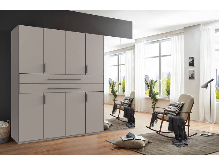 Drehtürenschrank Digit Typ B 270cm Grau/Beige/Saharagrau mit Spiegeltür/-en