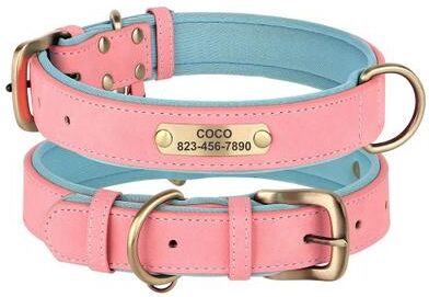Uplifted Finds Custom Personalized Engraved PU Leather Dog Collar pink s