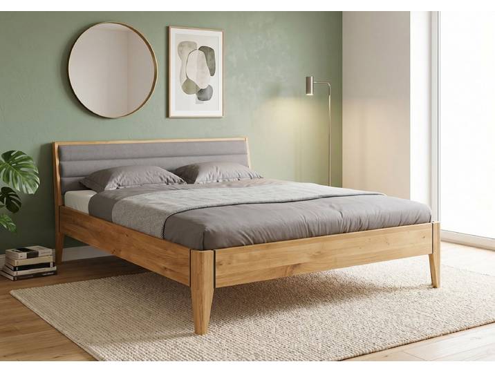 Doppelbett 'Jolina ' 180x200cm Wildeiche massiv Polsterkopfteil
