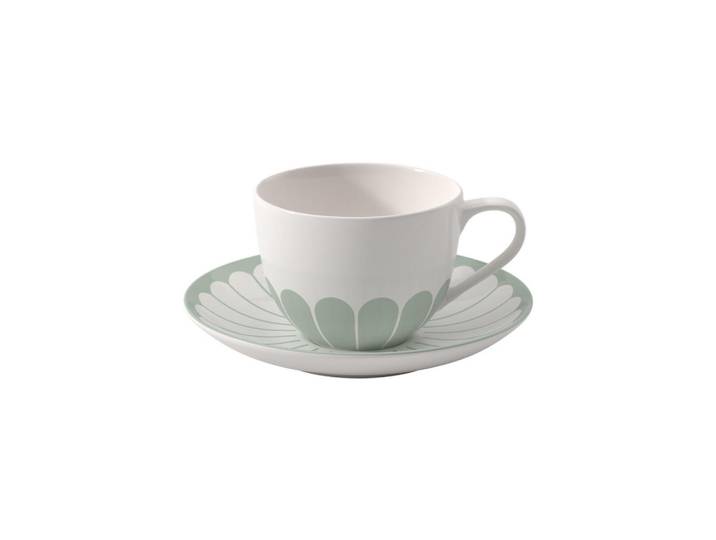 Villeroy & Boch Cappuccinotasse MIT Untertasse Fleur Couleur Vert 300 ml, Grün, Keramik, 0.3 L, Rund, Geschirr, Tassen, Kaffeetassen