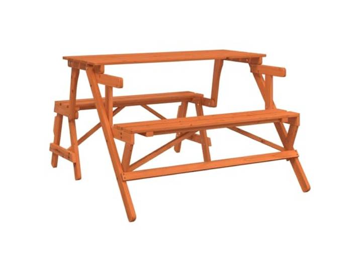 Foknhdi 2-in-1 Picknicktisch Klappbar, Massivholz Tanne Gartenbank Braun Wandelbare Sitzgruppe für Garten und Terrasse, platzsparendes Lattendesign mit A-Rahmen Struktur und Tischplatte 110x45 cm.