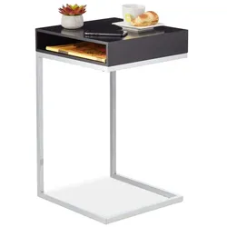 Relaxdays Beistelltisch in C-Form mit Ablagefach Schwarz,Silber