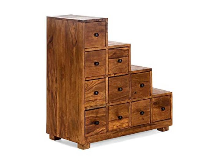 Woodkings® Stufenkommode Merlin Massivholz Palisander braun mit 10 Schubladen Schrank Wohnzimmermöbel Echtholz Treppenkommode Dekoschrank