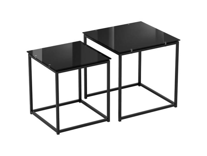 Homcom Beistelltisch-Set, Stahl, Glas, Schwarz, Metall, 50x52x50 cm, Wohnzimmer, Wohnzimmertische, Beistelltisch
