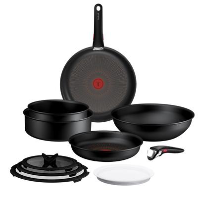 Pfannen-Set TEFAL "Ingenio Excellence Fusion", schwarz, Pfannen, abnehmbarer Ingenio-Griff, Thermo-Signal, stapelbar, Induktion