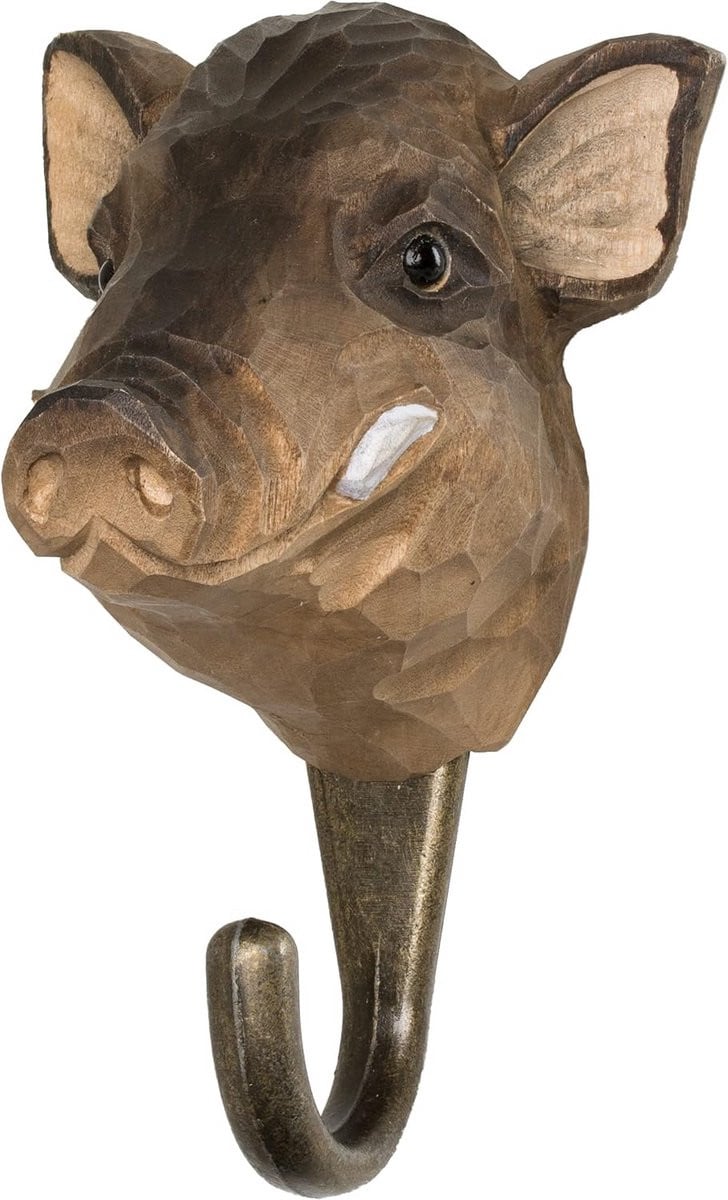 Handgemaakte houten wandhaak met dierenfiguur