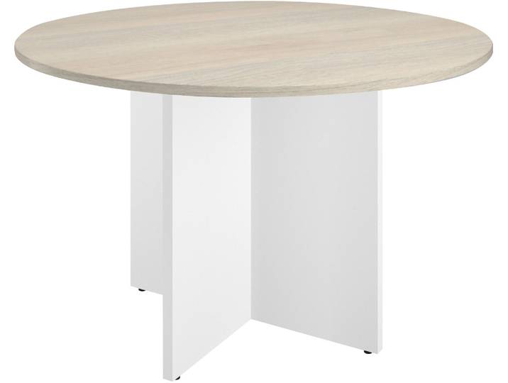 Table ronde diamètre 120 cm plateau chêne gris pieds croix blanc Excellens - - Bruneau