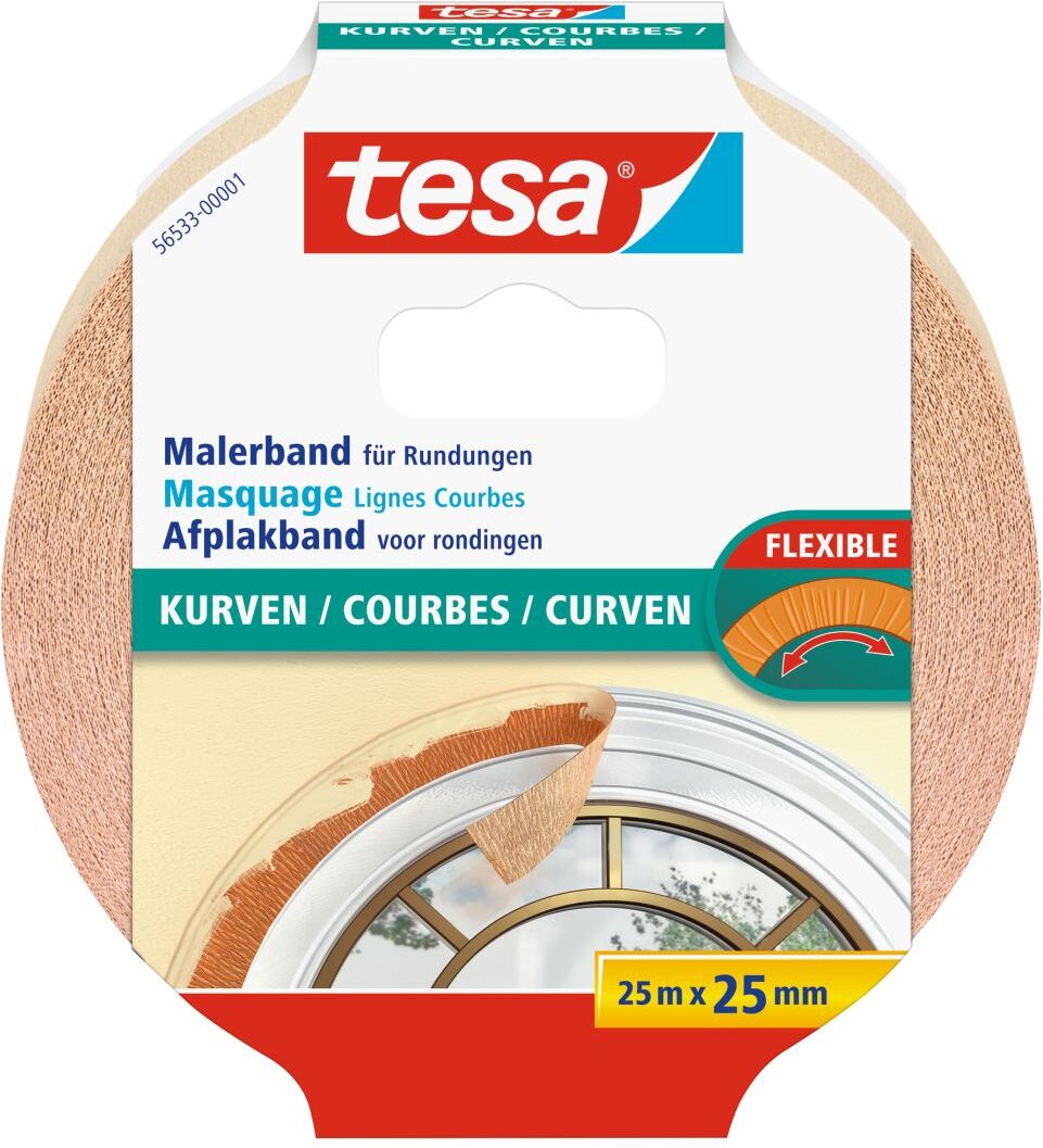 tesa KURVEN, Malerband für Rundungen, 25 m x 25 mm