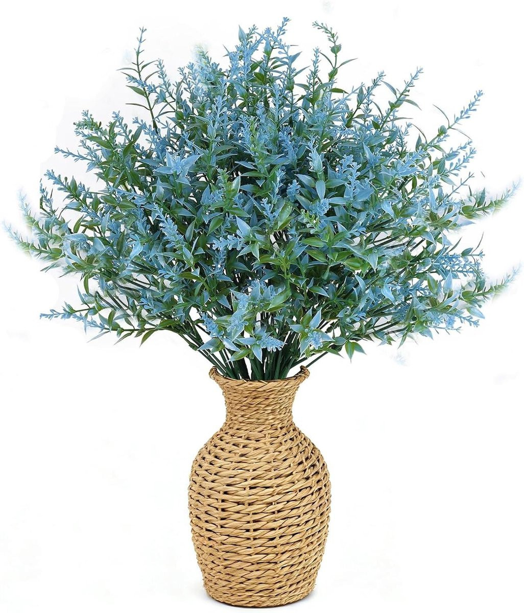 Set van 8 blauwe kunstbloemen voor buiten decoratie, weerbestendig