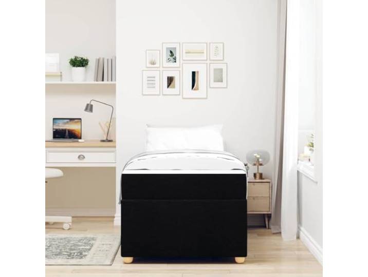KTHLBRH Bett mit Matratze, Schwarz, 80 x 200 cm, Stoff Konstruktion aus Holz, Taschenfederkernmatratze, stabile Beine, einfache Montage