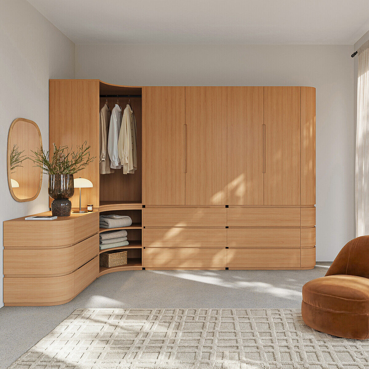 AM.PM Élément armoire d'angle basse, pour dressing modulable, en plaqué chêne, EVORIA