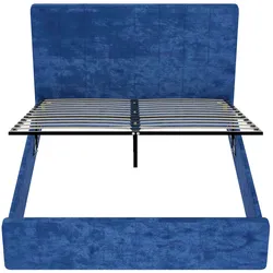 MODFU Polsterbett Flanellstoff Blau für Matratze 140x200 cm, gepolstertes Kopfteil mit Steppung