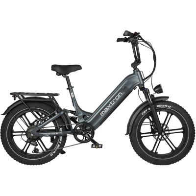 E-Bike MAXTRON "Maxtron Camel E-Bike compactbike" Gr. 42, grau (grau, schwarz), Elektrofahrräder, 42cm, 20 Zoll (50,80cm), 20-Zoll-Fettreifenfahrrad mit Vorder- und Hinterradfederung, Topseller