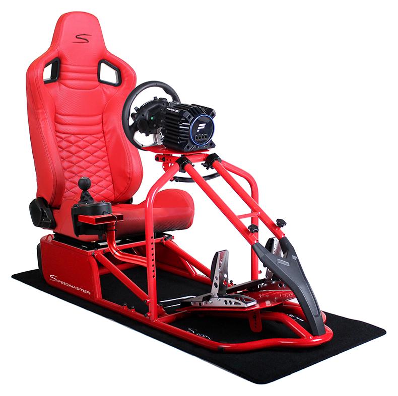 SIM Racing Cockpit Seat Pro Sim Rig ROT | Gaming Simulator Cockpit | Rennsimulator Lenkradständer Carbonfaser Optik Rot