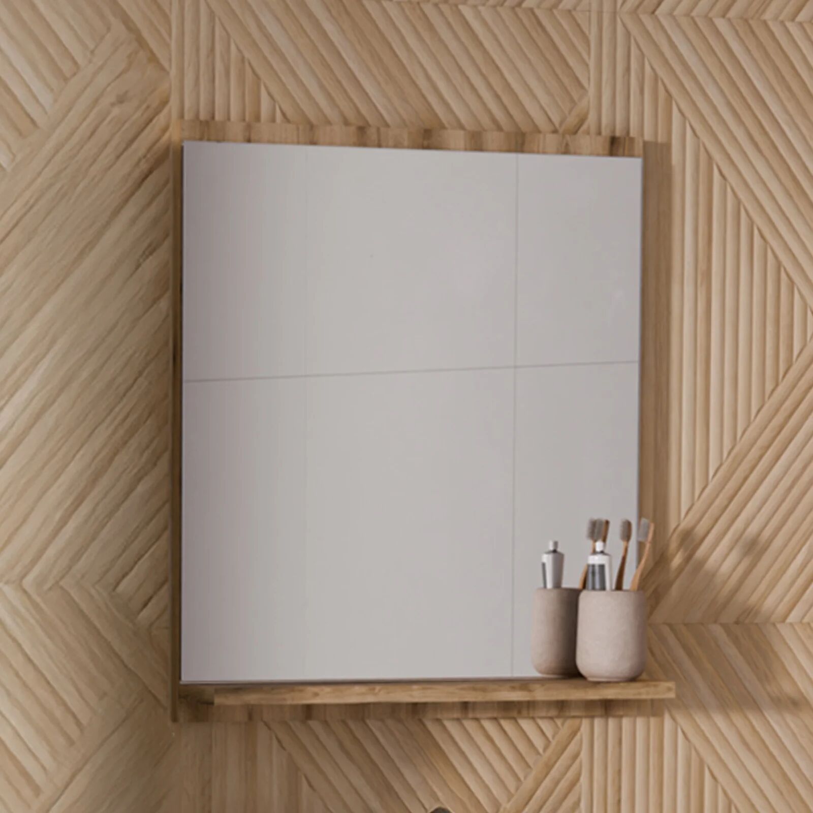 garneroarredamenti Specchio da parete 50x57cm con mensola rovere Bully
