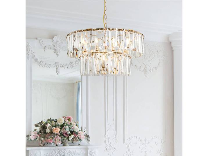 Pendelleuchte Puntes Typ B Ø 68cm Gold/Gold Mischmetall / Kristallglas E14