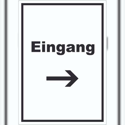 HB-Druck Eingang Aufkleber mit Text und Richtungspfeil rechts Zugang Eintritt hochkant A3 (297x420mm)