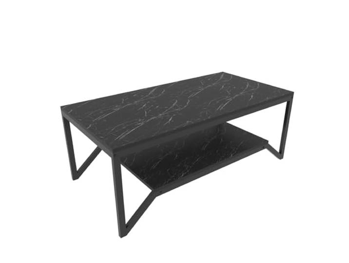 Hanah Home Moderner schwarzer Couchtisch, 120 x 60 x 45,8 cm 100% melaminbeschichtete Spanplatte, 18 mm stark Stilvolles Industrie-Marmor-Design für Zuhause