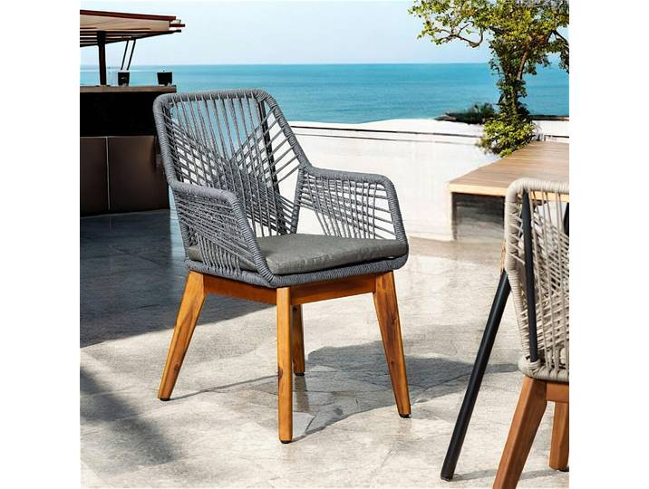 Chaise de jardin en cordage pieds bois GRENADE - Gris