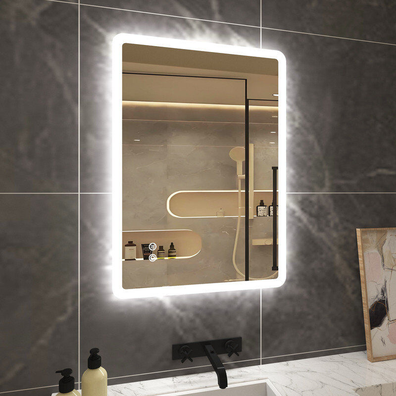 Rebrilliant Bathroom LED Mirror With Dimmable 3 Color Lighting, Anti-fog Function, Touch Sensor, Horizontal/Vertical Wall Mounted,IP54 80x60cm